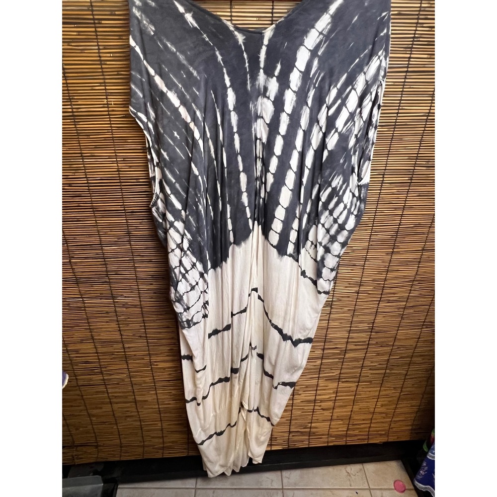 Coco Kai Hawaii Tie Dye Maxi Dress Black White Shibori Kaftan Oversized Resort‎